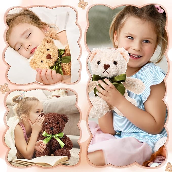 HyDren 30 Pcs Stuffed Animals Plush Bears Gifts Bulk Sleeping Playing Bear Toys with Bow Tie for Birthday Baby Shower Graduation Christmas Wedding Party Favor(10 Inch,White, Brown, Dark Brown)