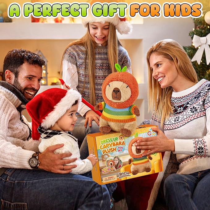 G.C 13 Pcs Plush Stuff Toys with Clothes Accessories Kids Stuffed Animal Toddler Pretend Play Dress Up Birthday Gifts 3 4 5 6 7 8 Year Old Boys Girls
