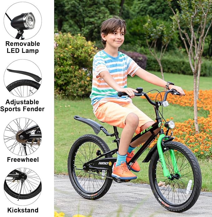 Glerc Fantacy Kids Bike, 12-20 Inch Children Bicycle for 2-13 Years Old Boys Girls, Kids Bicycle with Water Bottle Holder & Headlight & Training Wheels, Multiple Colors