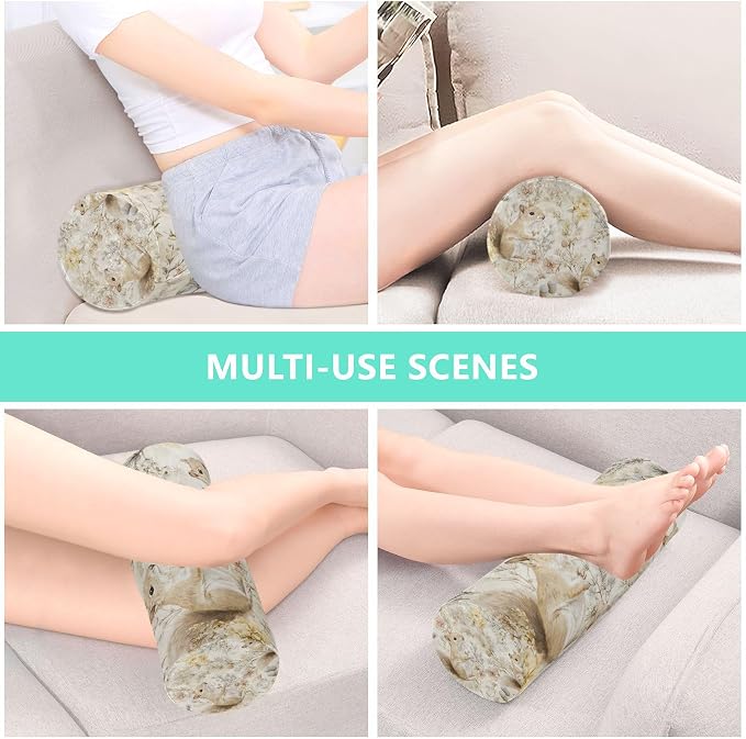 Beige Squirrels Mushrooms Flowers Plants Neck Roll Pillow Bolster Round Health Memory Foam Long Cervical Cylinder Pillows with Removable Washable Cover for Body Bed Legs Back Yoga