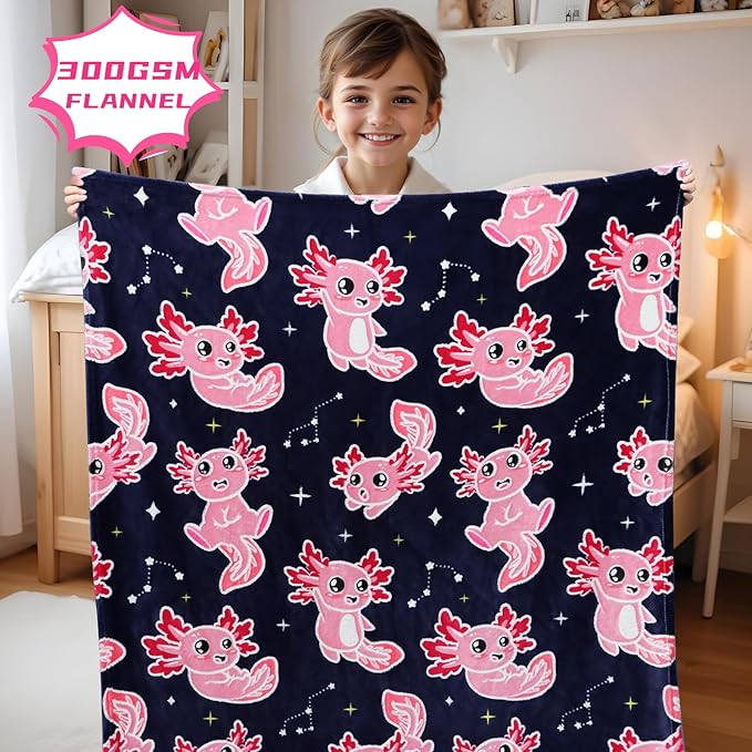 BORORO Axolotl Blanket Pink Glow in The Dark Blanket Axolotl Gifts Soft Cozy Cute Salamander Blanket Axolotls Toys Birthday Gifts for Girls Kids Boys 60x80 inch