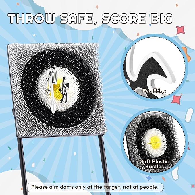 A11N SPORTS Axe Throwing Game with Steel Frame and Bristle Target, Safe Indoor Outdoor Target Game Set, Adjustable Height Yard Game with Axes & Stars for Backyard, Lawn, or Party Play