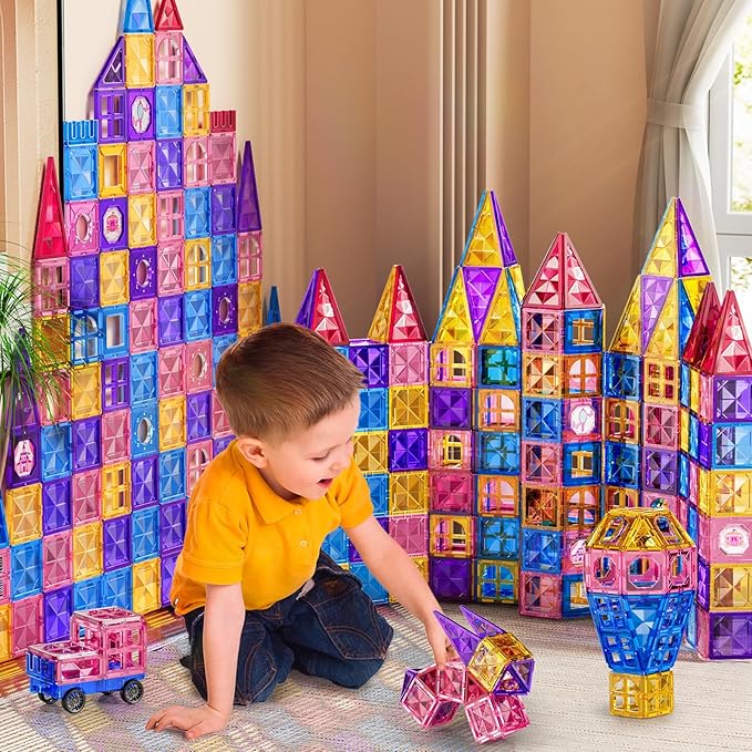 52 Pcs Magnetic Tiles for Kids Ages 4-8,Building Toys Magnetic Blocks for Kids Ages 4-8,Toddlers Educational Magnet Construction Set Magnets Tile,for 3 4 5 6 7 8 Kid Christmas Birthday Gifts