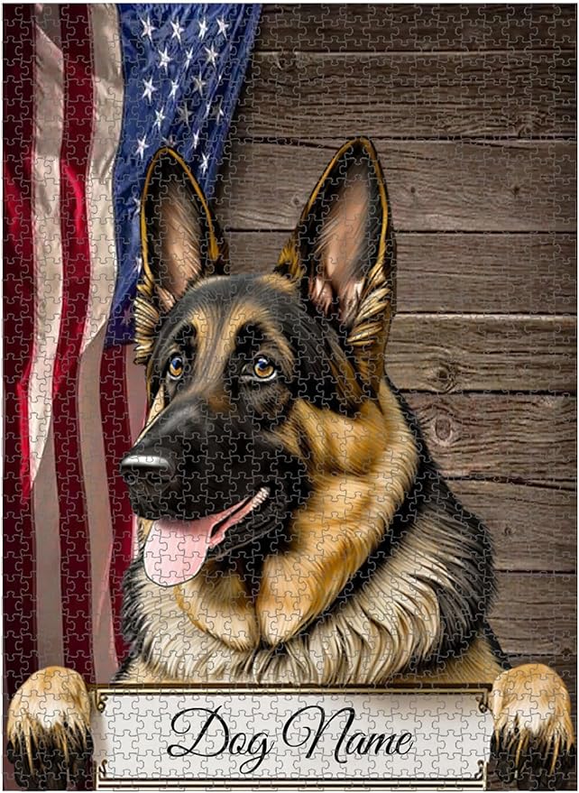 Custom Wooden Jigsaw Puzzles with Your Dog's Name on European Shepherd Art Print - 300 500 1000PCS Puzzles Game and Home Wall Decor