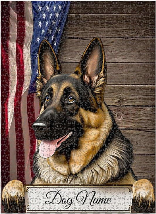 Custom Wooden Jigsaw Puzzles with Your Dog's Name on European Shepherd Art Print - 300 500 1000PCS Puzzles Game and Home Wall Decor