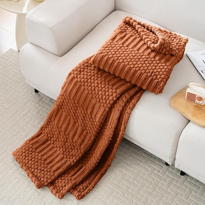 Rust Throw Blanket - Soft & Fluffy Fleece, Cute & Aesthetic, Perfect for Sofa, Couch, Chair, Bed, Living Room & Bedroom, All-Season Use, Plush & Cozy Decorative Blanket
