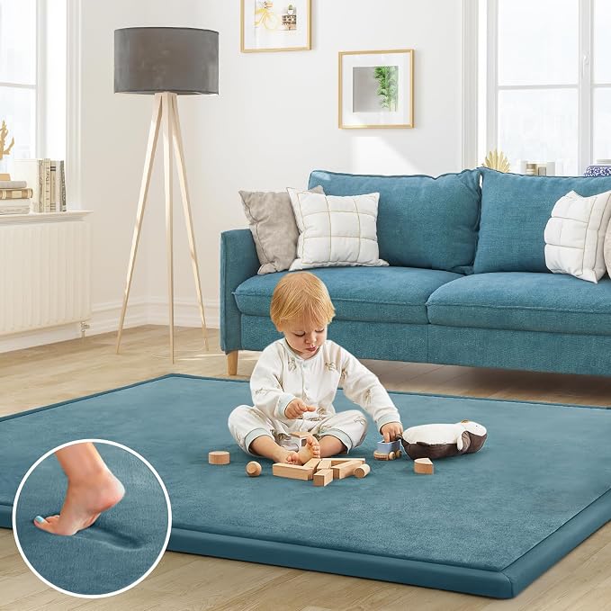 Baby Play Mat for Floor Nursery Rug Muscle Mat Area Rug Playroom Rug 59"x71" Playpen Mat Elastic Foam 1.3" Thick Crawling Mat for Babies,Toddlers, Infants, Kids,Indigo