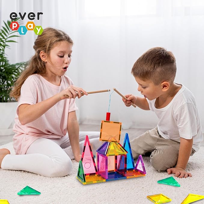 12 Piece Magnetic Tiles Building Blocks for Kids Montessori Sensory Learning Classroom Toys STEM Educational Preschool Magnet Tile Pretend Play Playsets Toddlers Boys Girls Ages 3 and up EB12