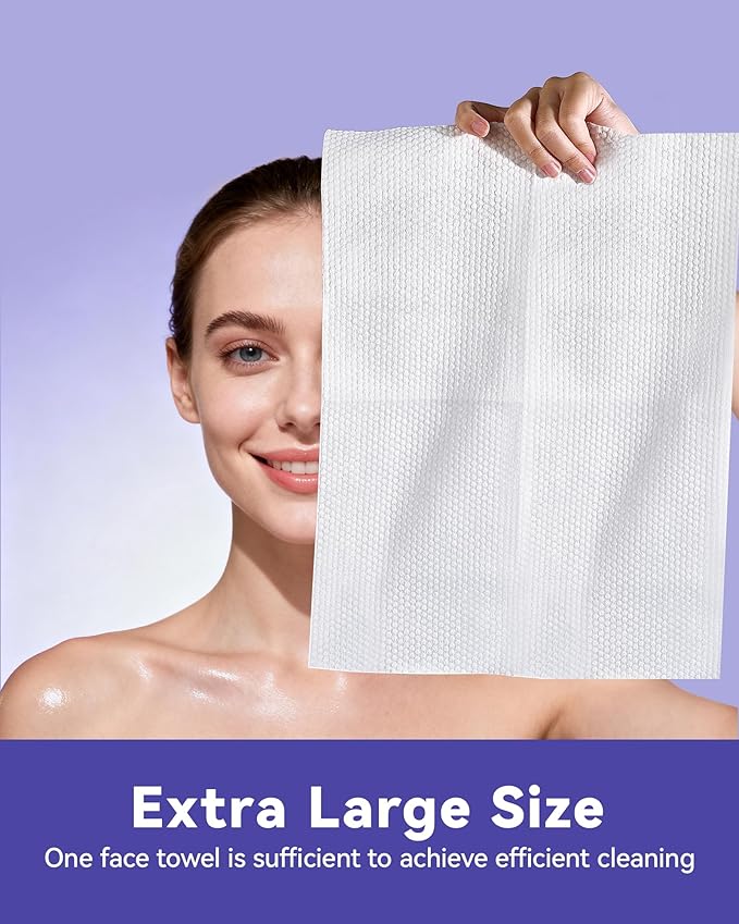 Disposable Face Towels, 10"×12" XL Face Towelette Disposable, Soft Makeup Remover Dry Wipes, Thick Facial Tissue for Women Cleansing, Skin Care, 50 Count (4 Pack)