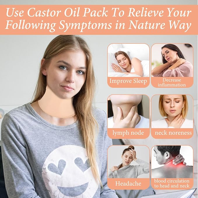 ElevateTech Castor Oil Pack for Thyroid Neck, 3 Pcs Reusable Organic Castor Oil Neck Wrap Compress Packs Comfort Flannel for Women Men Necks Care, Anti Oils Leak, Oils Not Included (White, Khaki,Black