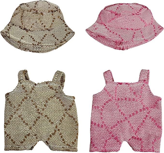17cm Doll Clothes - 4PCS Clothes and Hats，for 6.7 Inches Pink & Brown Doll Accessories Including 2 Complete Sets of Clothing