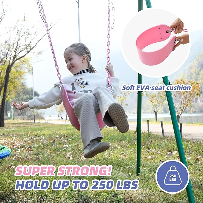 Pink Swing Seat - Heavy Duty Chain Plastic Coated - Playground Swing Set Accessories Replacement Gift Box Set Birthday Gift
