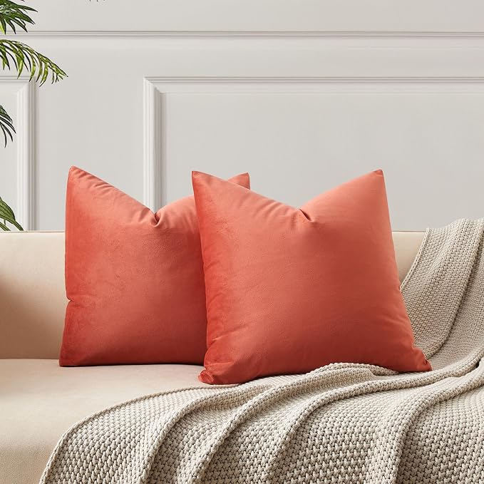 26x26 Throw Pillow Covers Decorative Velvet Couch Covers Set of 2,Apricot | JUSPURBET Cozy Soft Velvet Pillowcases with Invisible Zipper for Modern Couch Sofa Bed Living Room Bedroom Home Decor