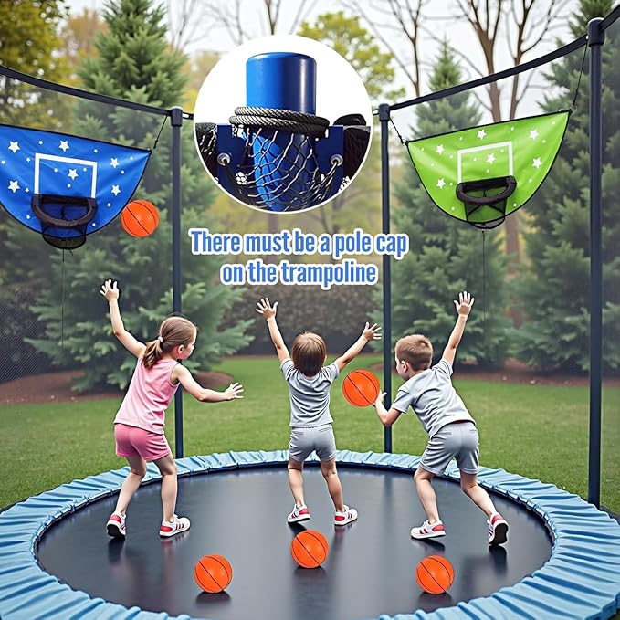 2PCS Large Trampoline Basketball Hoop Set 35.4"×19.7" with 4 Mini Balls and 1 Pump-Indoor & Outdoor Game-Easy to Install-Trampoline Accessories for Kids (Blue & Green)