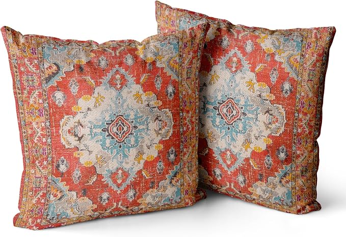Snycler Boho Throw Pillow Covers 18x18 inch Set of 2 Boho Rug Carpet Double Sided Pattern Cotton Soft Pillow Case Cushion Cover Pillowcase for Couch Sofa Bed Decorative (Orange)