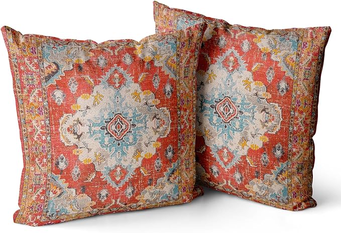 Snycler Boho Throw Pillow Covers 20x20 inch Set of 2 Boho Rug Carpet Double Sided Pattern Cotton Soft Pillow Case Cushion Cover Pillowcase for Couch Sofa Bed Decorative (Orange)