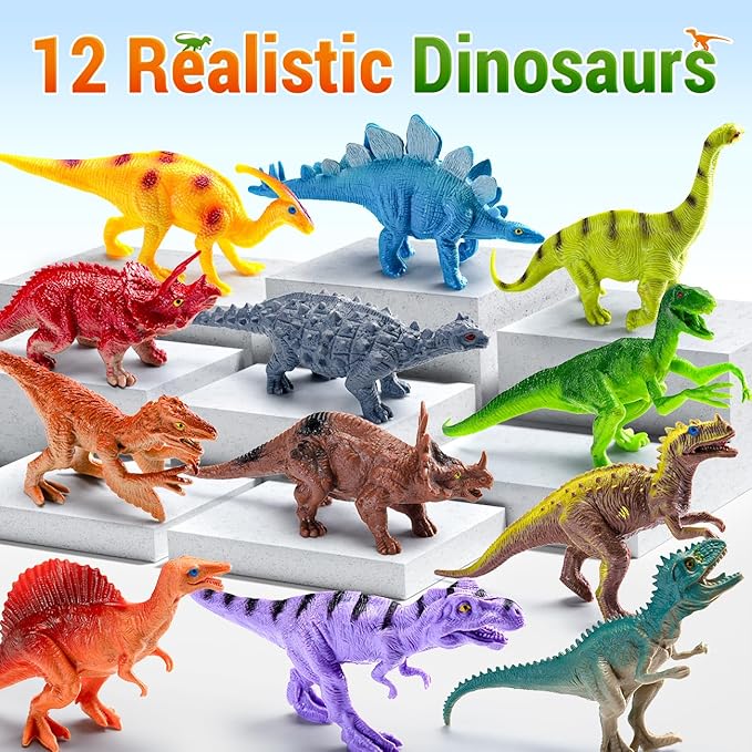 Dinosaur Toys for Kids 3-5, 12PCS Realistic Dinosaur Figures with Metal Storage Box for Boys Age 2-4-6, Dino Toys for 3 4 5 Year Old Boy Girl Christmas Birthday Gifts