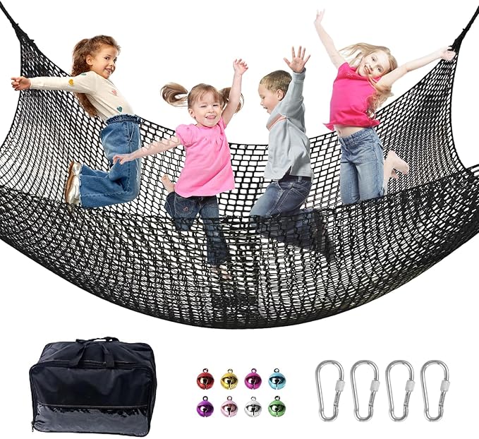 Climbing Net for Kids - 3.3FT x 9.9FT Double Layers Heavy Duty Playground Safety Net, Climbing Cargo Net for Tree House Tree Fort, Back Yard, Jungle Gyms, Monkey Bar Security Mesh（Black）