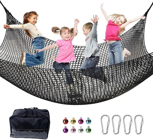 Climbing Net for Kids - 9.9FT x 9.9FT Double Layers Heavy Duty Playground Safety Net, Climbing Cargo Net for Tree House Tree Fort, Back Yard, Jungle Gyms, Monkey Bar Security Mesh（Black）