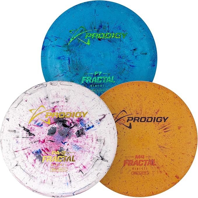 Prodigy Fractal Disc Golf Set | 3 Piece Disc Golf Starter Set for Beginners | Includes PA3, M4, F7 | Perfect for Newer Players | Lightweight, Grippy Plastic w/ Splash Effect | Weights & Colors Vary