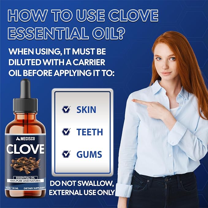 Mecisco Clove Essential Oil Supplement – for Toothache, Oral Care, Skin & Hair – Clove Oil Organic – 1 FL Oz - 30 ml