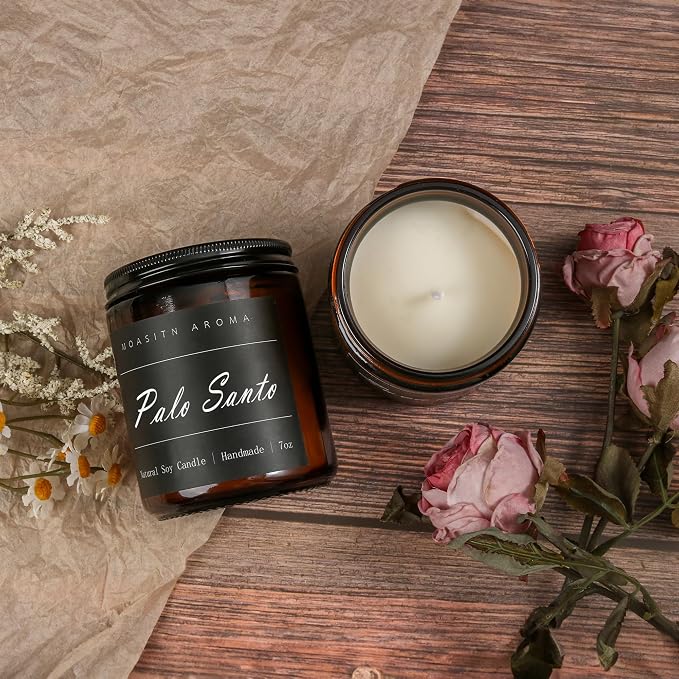 MOASITN Palo Santo Heavenly Scented Candles for Home| Organic Soy Aromatherapy candel| Handmade Long Lasting Jar Candles Gift for Women,Men as Birthday,Housewarming,Autumn,Relaxing Gifts| 7oz