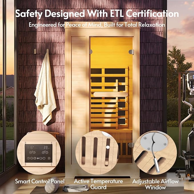 Infrared Sauna at Home 1-2 Person with 7 Color Full Spectrum, Low EMF 1745W Fast Heating Canadian Hemlock Wood Sauna, Indoor Dry Sauna with Music Speakers for Home, Gym (3Lx3.3Wx6.3H Ft)