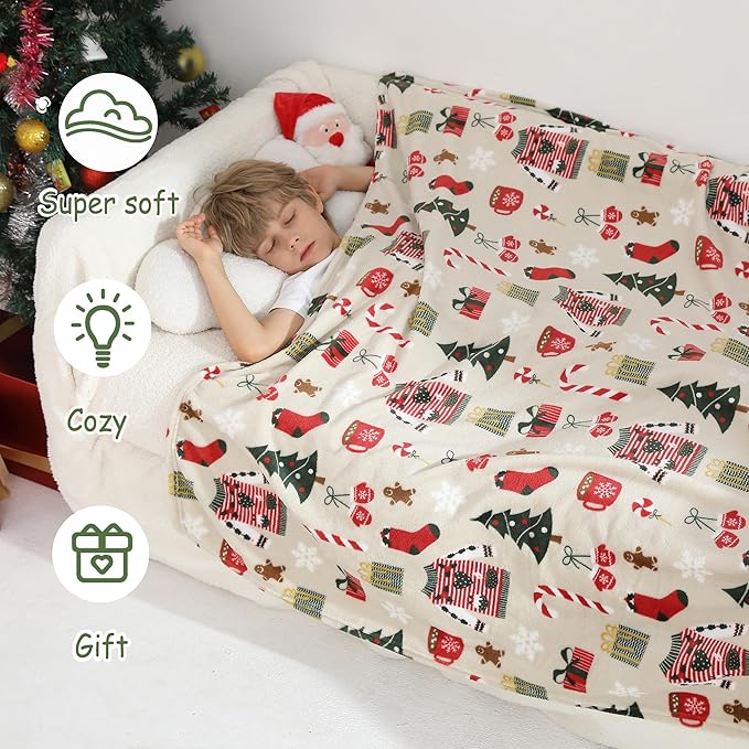 Softan Kids Christmas Blanket for Girls & Boys, Warm Soft Toddler Flannel Blankets for Sofa Couch Bed， Cozy Fuzzy Plush Flannel Kids Throw Blanket for Daycare & School - Christmas Tree 50x60 inches