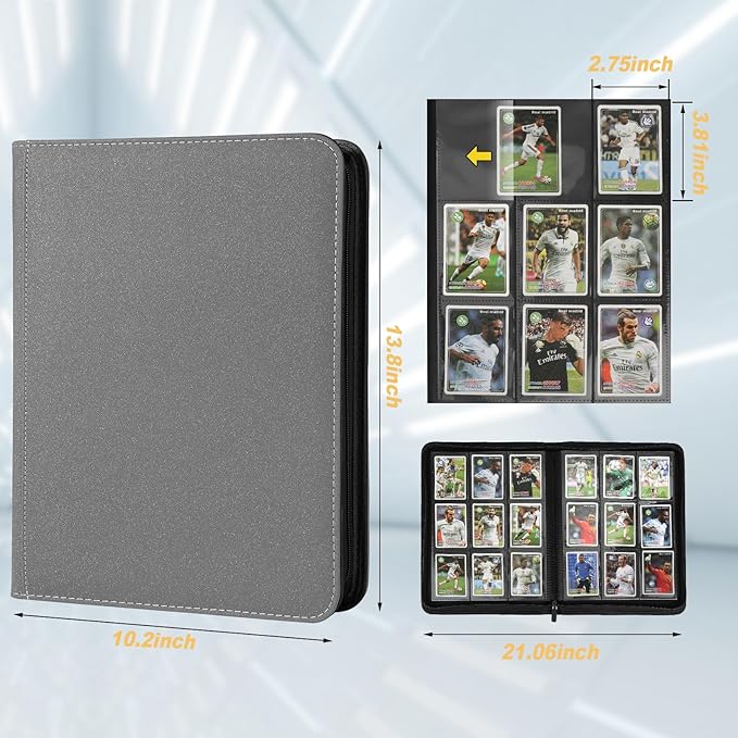Trading Card Binder 9 Pocket, GERMUN PU Cover Card Binder for 540 Cards, Premium Trading Card Collection Binder, Double Sided Pocket Card Album for MTG, TCG (Grey)