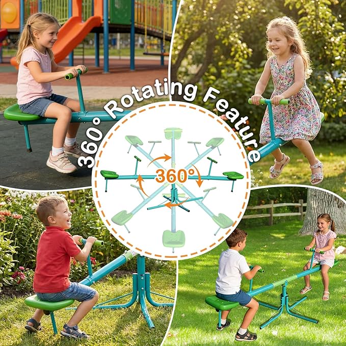 Teeter Totter Seesaw for Kids Outdoor-Sit and Spin Teeter Totter with 5-Prong Support Legs, Playground Equipment with Swiveling 360 Degrees Rotating for Aged 4-12