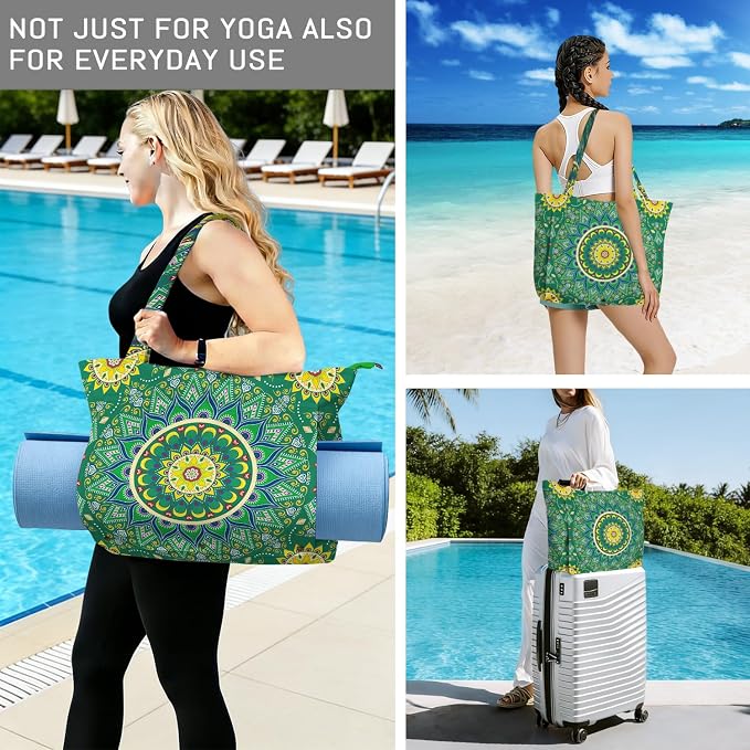 Mandala Yoga Mat Bag Large Yoga Bags and Carrier Fits All Your Stuff Yoga Tote Bags with Zipper Pocket Pilates Bag