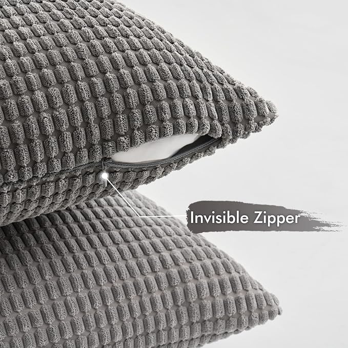 MIULEE Neutral Decorative Pillow Covers 20x20 Inch Set of 4 Modern Grey | Timeless Mid Century Throw Pillows, Rustic Corduroy Couch Pillowcases, Nordic Home Decor for Sofa Living Room Bed