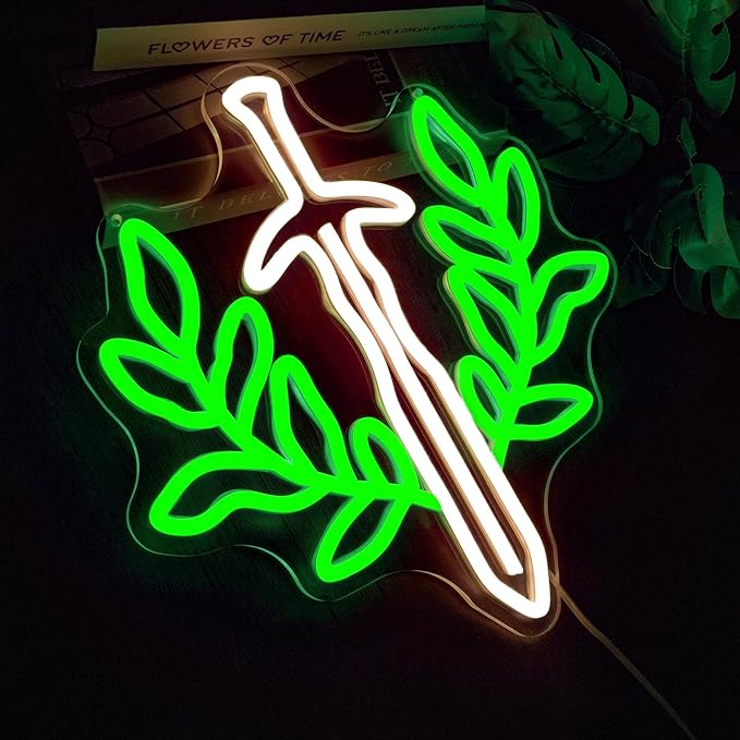 Fantasy Sword Neon Sign Book Neon Light Dimable Green Neon Light Wall Art for Gaming Rooms and Fantasy Book Lovers Students Educators Perfect for Classrooms Libraries Bookstores（12.6×12inch）