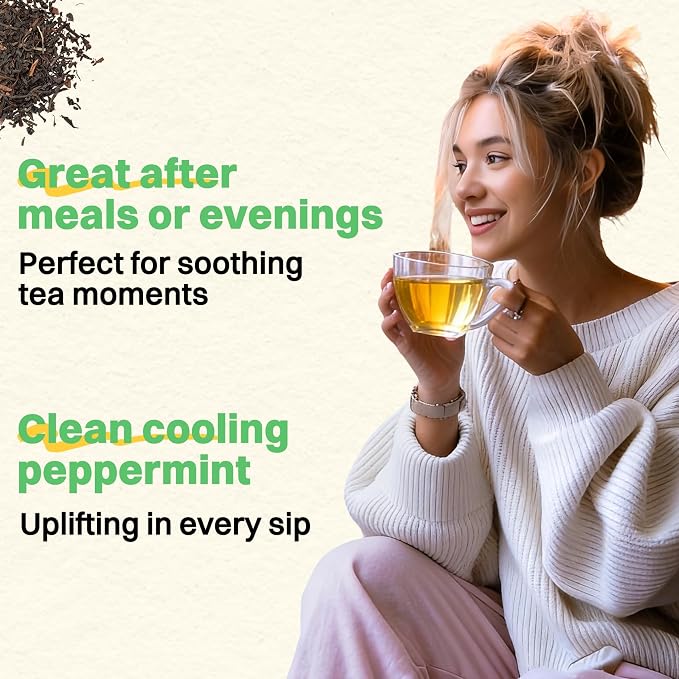 Hiihone Peppermint Tea Bags 30 Count – Pure Peppermint Mint Tea, Caffeine-Free Herbal Tea, Cooling & Refreshing, Non-GMO, Soothing, Supports Digestion & Fresh Breath, Hot or Iced