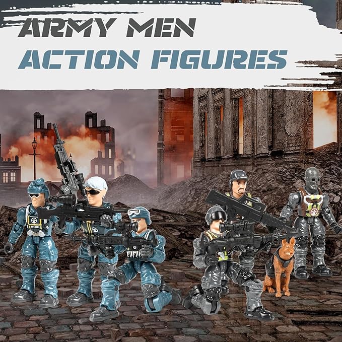 HAPTIME Army Men Action Figures with Weapons, Toy Soldiers for Boys, Plastic Army Toys for Boys 6-8, Birthday Gift for Military Collectors (6Pcs Blue + 6Pcs Gray)