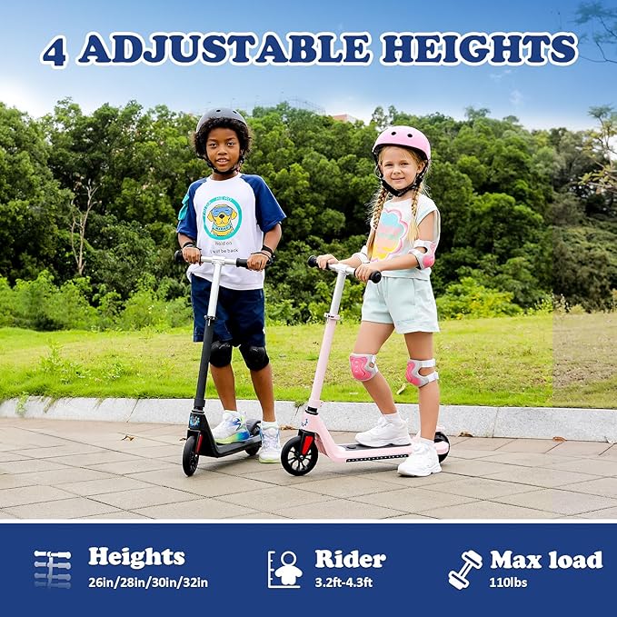 Caroma Electric Scooter for Kids Ages 6-14, 150W/180W Motor,10 MPH Max Speed & 7 Miles,Adjustable Height & Speed,Colorful Lights,LED Display,Foldable Kids Electric Scooter 132 Lbs Max Load