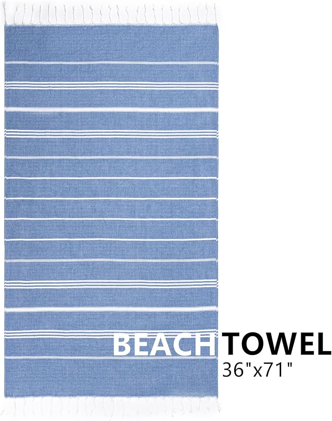 Aegero Turkish Beach Towel, 36"x71" Quick Dry Sand Free Oversized Bath Pool Swim Towel, Lightweight Travel Turkish Towels Vacation Essentials, Blue