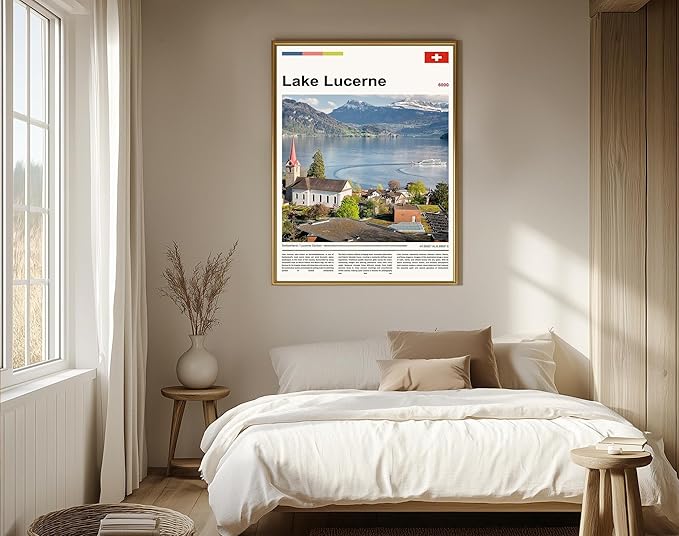 Poster Lake Lucerne Wall Art Original Design(36"x24" Wrapped Canvas) Switzerland Alps Landscape Print European Travel Scenery Nature Photography Swiss Mountain View Picture