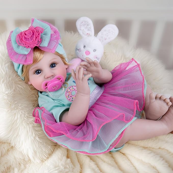 Milidool Reborn Baby Dolls, 22 inch Weighted Realistic Newborn Baby Girl Lifelike Newborn Girl Doll with Feeding Toy Accessories Set, Great Gift Set for Grandma Kids 3+