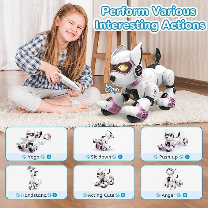 Smart Robots Dog Toy for Kids, Programmable Interactive RC Robotic Pets with Voice Control and Touch Sensory, Imitates Animals Music Dancing, Present for Kids Boys and Girls(Pink)