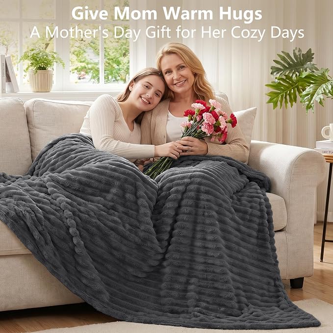 Dark Gray Throw Blanket for Couch & Bed, 50 x 60 Inch | 300GSM Ribbed Fleece Blanket, Soft, Cozy & Lightweight, OEKO-TEX Certified, All-Season Use for Travel, Dorm & Home Decor