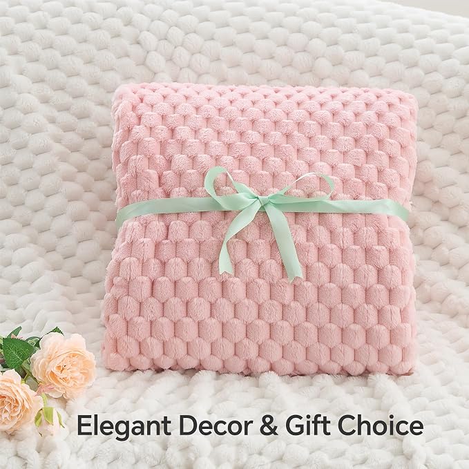 BEDELITE Pink Queen Blanket for Bed, Soft Cozy Gifts for Women, 90 * 90 | 3D Jacquard Decorative Fleece Blanket, Super Soft Plush Throws, Cute Birthday Gift for Women & Men, Suitable for All Seasons
