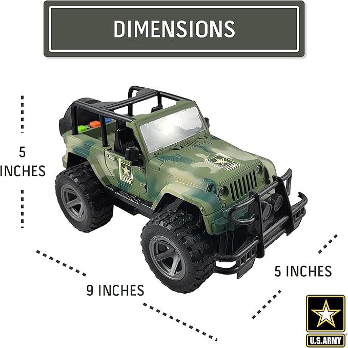 Lollipop United States Army Friction Powered 1/16 Model Off Road Vehicle w/Car Light & Sound, Push & Go Toy Rescue Battle Truck Military Toys 3+ yrs old