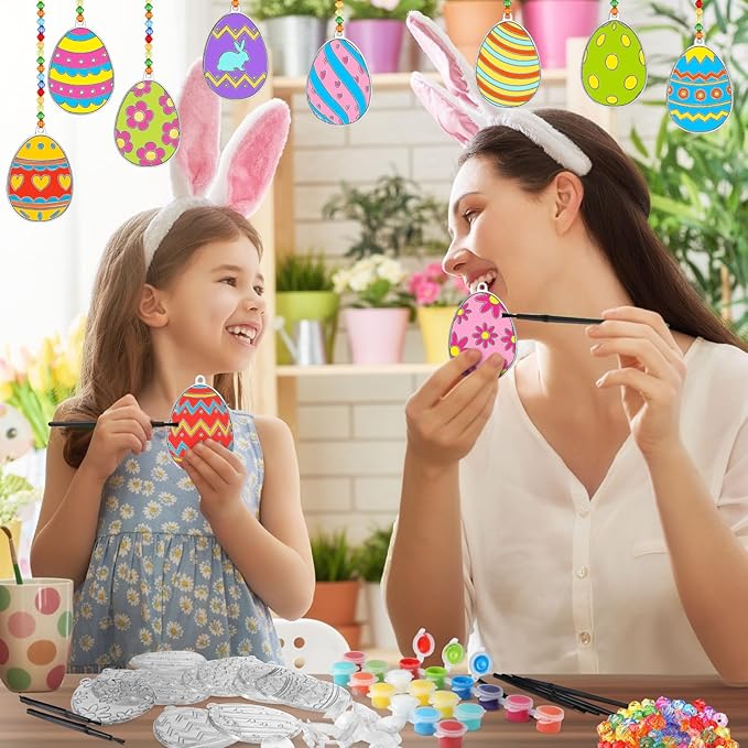 30 Sets Easter Suncatchers Window Art Kits, DIY Sun Catchers Bulk Crafts Paint Your Own Window Egg Spring Ornaments for Boys Girls Classroom Easter Day Home Party Birthday Activity Decor