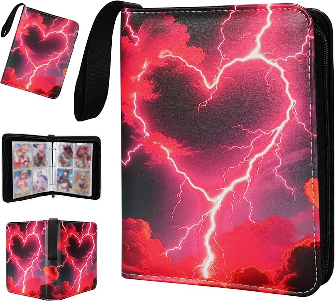 Collectible Trading Card Albums,4 Pocket Card Binder, 400 Double Sided Pocket PU Premium Zip Trading Collection Binderwith 50 Removable Sleeves, Card Folder forTCG, Sports Cards (Black &Red)