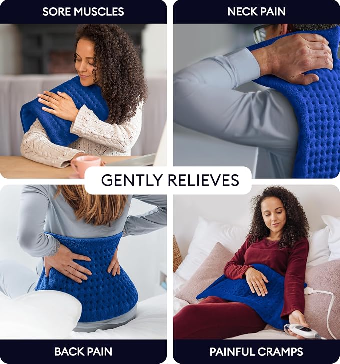GENIANI Electric Heating Pad for Back Pain & Cramps Relief, Electric Throw, Self Care Gifts for Women, Heating Pad for Neck & Shoulder, Machine Washable Microplush, Auto Shut Off (12×24", Space Blue)