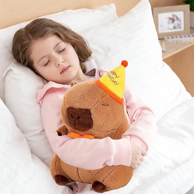 Cute Capybara Plush - Kawaii Happy Birthday Capybara Stuffed Animal, Soft Capybara Plushies Toys Hugging Pillow, Birthday Gift Party Decoration for Kids Boys Girls 12 inch