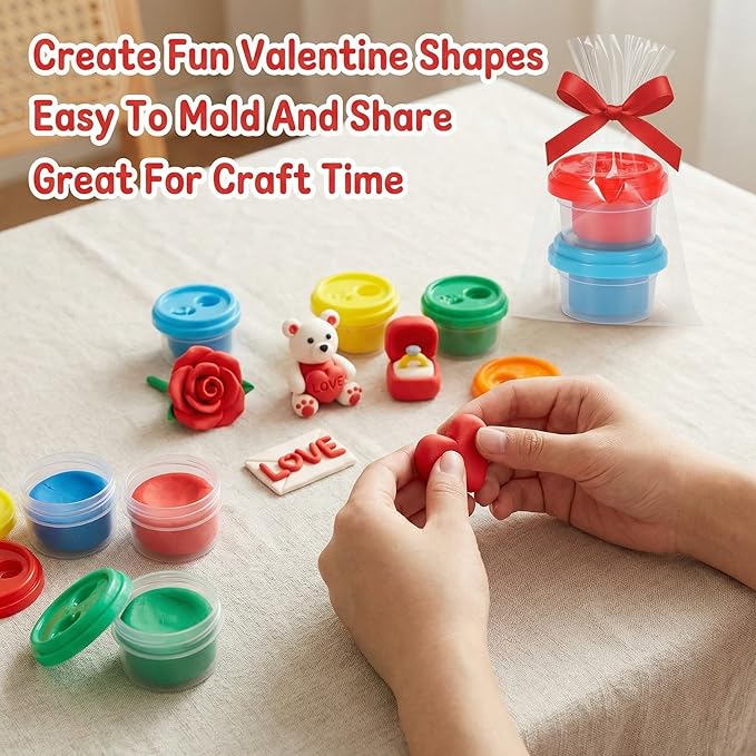 Blosssound 18 Sets Valentines Air Dry Clay Gifts Valentines Day Air Dry Clay Party Favors DIY Clays Craft Kit for Classroom Exchange Gifts Goodie Bags Stuffers Supplies