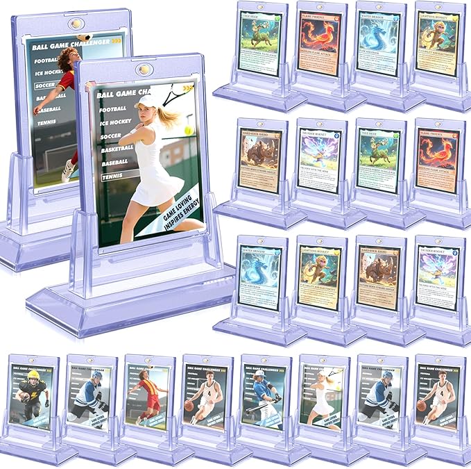 24 Pack Magnetic Card Holders for Trading Cards, 35pt Acrylic Baseball Card Holders Display Case Fit for Sports Cards, Standard Cards, Hard Plastic Card Protectors with 24 Card Stands