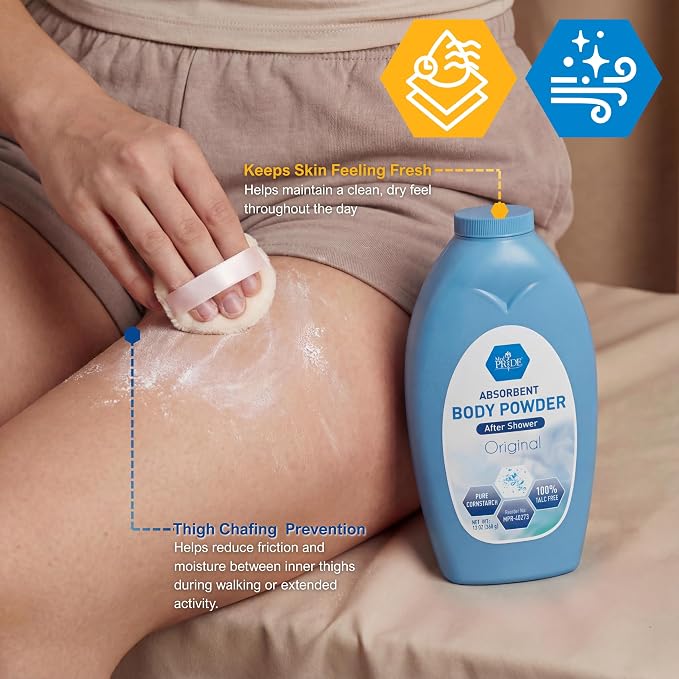 MED PRIDE Talc-Free Cornstarch Body Powder, Original Scent, 13 oz Bottle